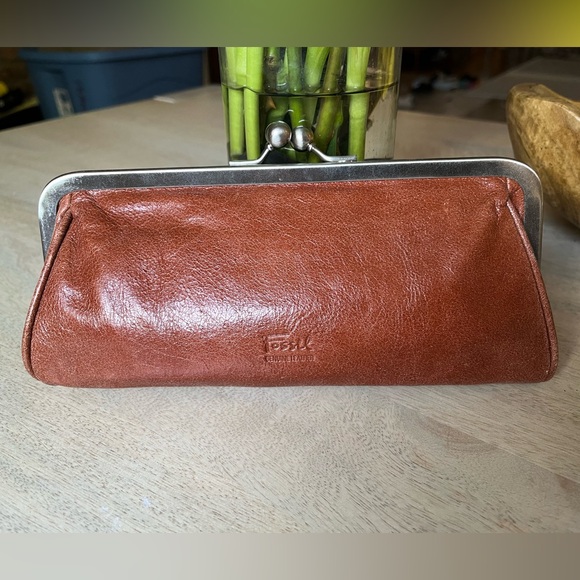 Fossil Leather Clutch, Floral Applique Embroidered, Studs, Never Used - Picture 3 of 6